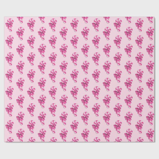 Schattigee Retro Girly Pink Candy Cane met strik Cadeaupapier (Vlak)