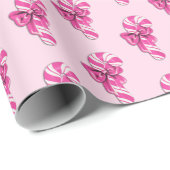 Schattigee Retro Girly Pink Candy Cane met strik Cadeaupapier (Rol Hoek)