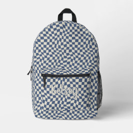 Schattigee Retro golvende Check Blauw Monogram Naa Bedrukte Rugzak