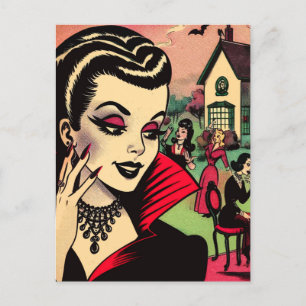 Schattigee Retro Gothic Vampire Woman Comics Briefkaart