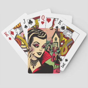 Schattigee Retro Gothic Vampire Woman Comics Pokerkaarten
