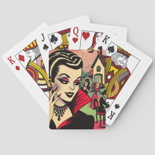 Schattigee Retro Gothic Vampire Woman Comics Pokerkaarten (Achterkant)