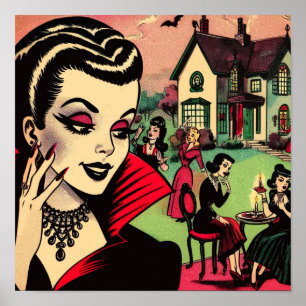 Schattigee Retro Gothic Vampire Woman Comics Poster