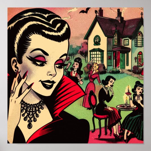 Schattigee Retro Gothic Vampire Woman Comics Poster (Voorkant)