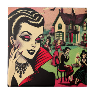 Schattigee Retro Gothic Vampire Woman Comics Tegeltje