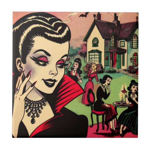 Schattigee Retro Gothic Vampire Woman Comics Tegeltje (Voorkant)