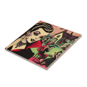 Schattigee Retro Gothic Vampire Woman Comics Tegeltje (Zijkant)