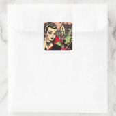 Schattigee Retro Gothic Vampire Woman Comics Vierkante Sticker (Tas)