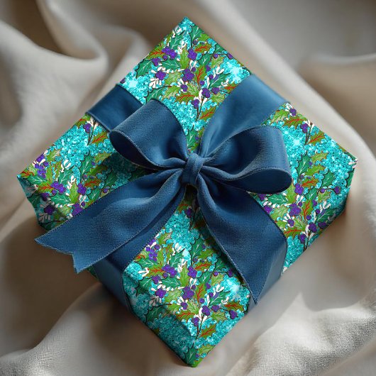 Schattigee retro  groene bladeren feestdagen aqua cadeaupapier