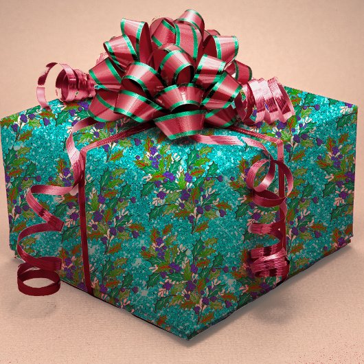 Schattigee retro  groene bladeren feestdagen aqua cadeaupapier