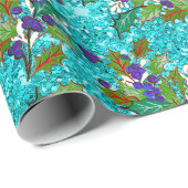 Schattigee retro  groene bladeren feestdagen aqua cadeaupapier (Rol Hoek)