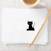 Schattigee Retro Groene Eyed Zwarte Kat Cartoon Etiket (Insitu)