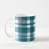 Schattigee retro groene gingham koffiemok (Links)