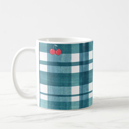 Schattigee retro groene gingham koffiemok (Links)