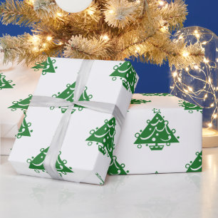Schattigee Retro Groene Kerstboom Patroon op Wit Cadeaupapier