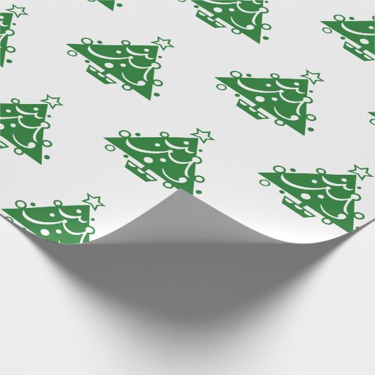 Schattigee Retro Groene Kerstboom Patroon op Wit Cadeaupapier (Hoek)