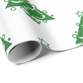 Schattigee Retro Groene Kerstboom Patroon op Wit Cadeaupapier (Rol Hoek)