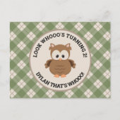 Schattigee Retro Groene Plaid Uil Verjaardag Uitnodiging Briefkaart (Voorkant)