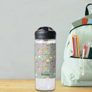 Schattigee Retro Groovy Roze Groene Boeken Bloemen Waterfles