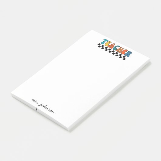 Schattigee Retro Groovy Script Naam Teacher Post-it® Notes (Schuin)