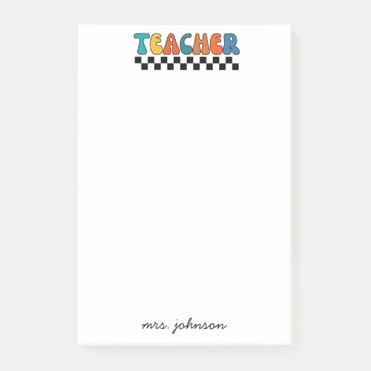 Schattigee Retro Groovy Script Naam Teacher Post-it® Notes (Voorkant)