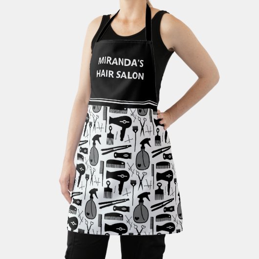 Schattigee Retro Hair Stylist Patroon Bedrijfsnaam Schort (Insitu)