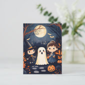 Schattigee Retro Halloween Kinder Ghost Pumpkin Briefkaart (Staand voorkant)