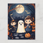 Schattigee Retro  Halloween Kinder Ghost Pumpkin Briefkaart (Voorkant)