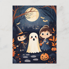 Schattigee Retro  Halloween Kinder Ghost Pumpkin Briefkaart