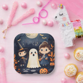 Schattigee Retro  Halloween Kinder Ghost Pumpkin Papieren Bordje (Feest)