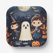 Schattigee Retro  Halloween Kinder Ghost Pumpkin Papieren Bordje (Voorkant)