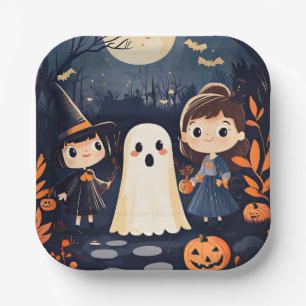 Schattigee Retro Halloween Kinder Ghost Pumpkin Papieren Bordje