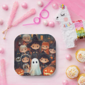 Schattigee Retro Halloween Kinder Ghost Pumpkin Papieren Bordje (Feest)