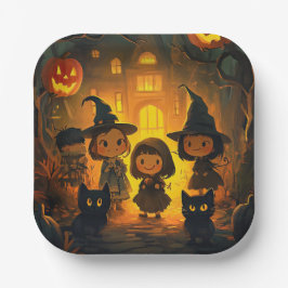 Schattigee Retro  Halloween Kinder Ghost Pumpkin Papieren Bordje