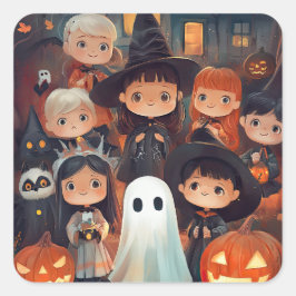 Schattigee Retro  Halloween Kinder Ghost Pumpkin Vierkante Sticker