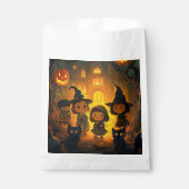 Schattigee Retro  Halloween Kinder Heks Zwarte Kat Bedankzakje (Voorkant)