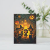 Schattigee Retro Halloween Kinder Trick or treat Briefkaart (Staand voorkant)