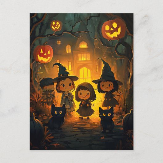 Schattigee Retro Halloween Kinder Trick or treat Briefkaart (Voorkant)