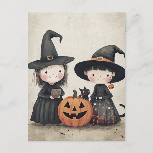 Schattigee Retro Halloween Kinder Trick or treat Briefkaart (Voorkant)
