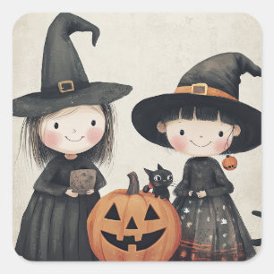 Schattigee Retro  Halloween Kinder Trick or treat Vierkante Sticker