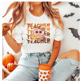 Schattigee Retro Herfst Docent Pompoen Halloween T-shirt