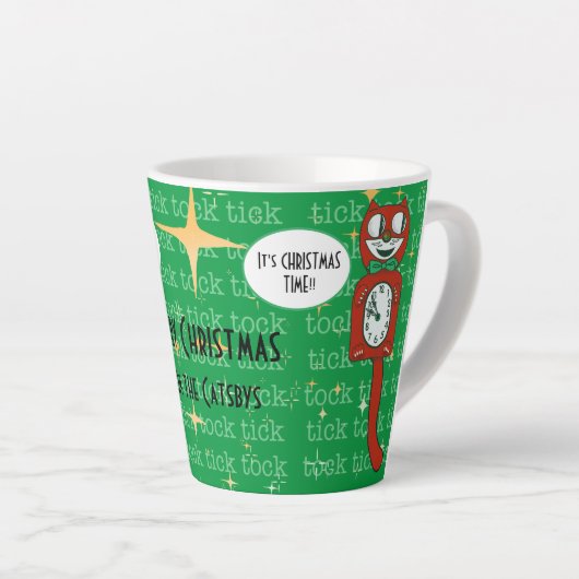 Schattigee Retro 'Het is Kerstmis" Kattenklok Cust Latte Mok (Rechterhoek)
