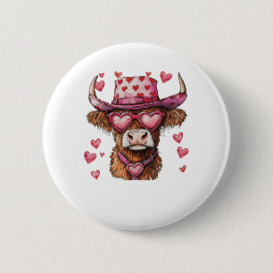 Schattigee Retro Highland Koe Cowboy Pet Hart Vale Ronde Button 5,7 Cm