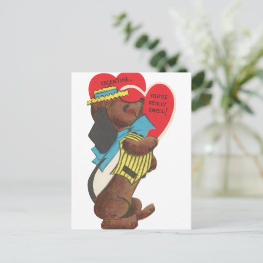 Schattigee retro  hond Valentijn Briefkaart (Staand voorkant)