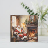 Schattigee Retro illustratie Sinterklaas lezen let Feestdagenkaart (Staand voorkant)