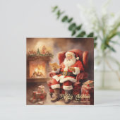 Schattigee Retro illustratie Sinterklaas lezen let Feestdagenkaart (Staand voorkant)