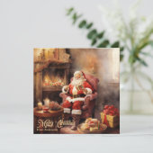 Schattigee Retro illustratie Sinterklaas lezen let Feestdagenkaart (Staand voorkant)