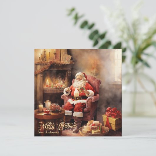 Schattigee Retro illustratie Sinterklaas lezen let Feestdagenkaart (Staand voorkant)