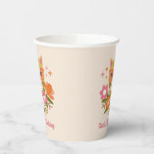 Schattigee Retro Kat en Bloemen Meisjes Verjaardag Papieren Bekers (Links)