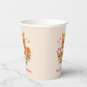 Schattigee Retro Kat en Bloemen Meisjes Verjaardag Papieren Bekers (Rechts)